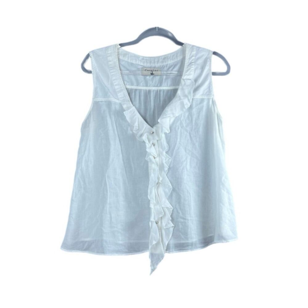 Cotelac Vintage 90s White Gauze Cotton Ruffle Button Top 8 - Picture 2 of 5